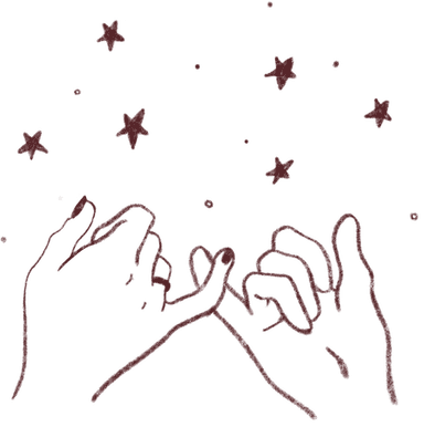 A drawing of two hands with wedding rings on.